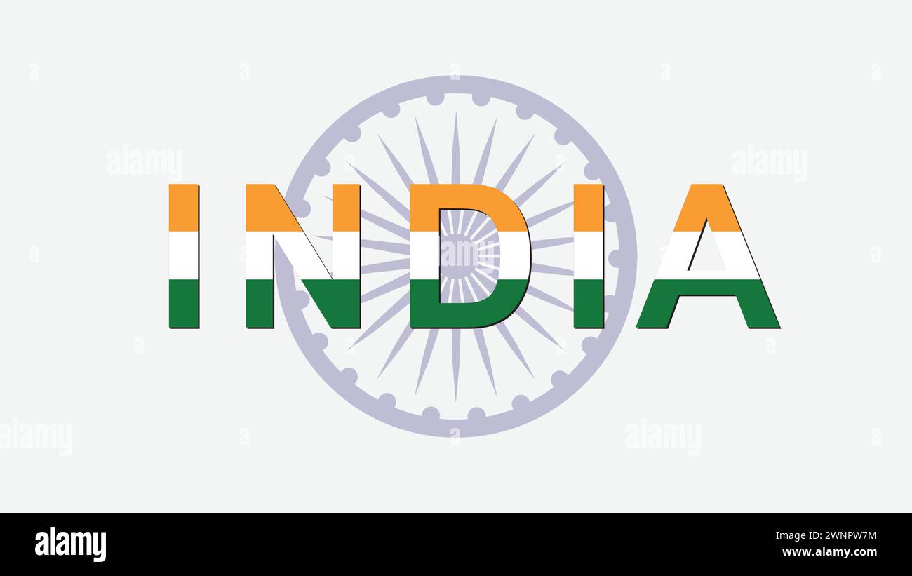 Indian flag Ashoka chakra background with India text Stock Vector