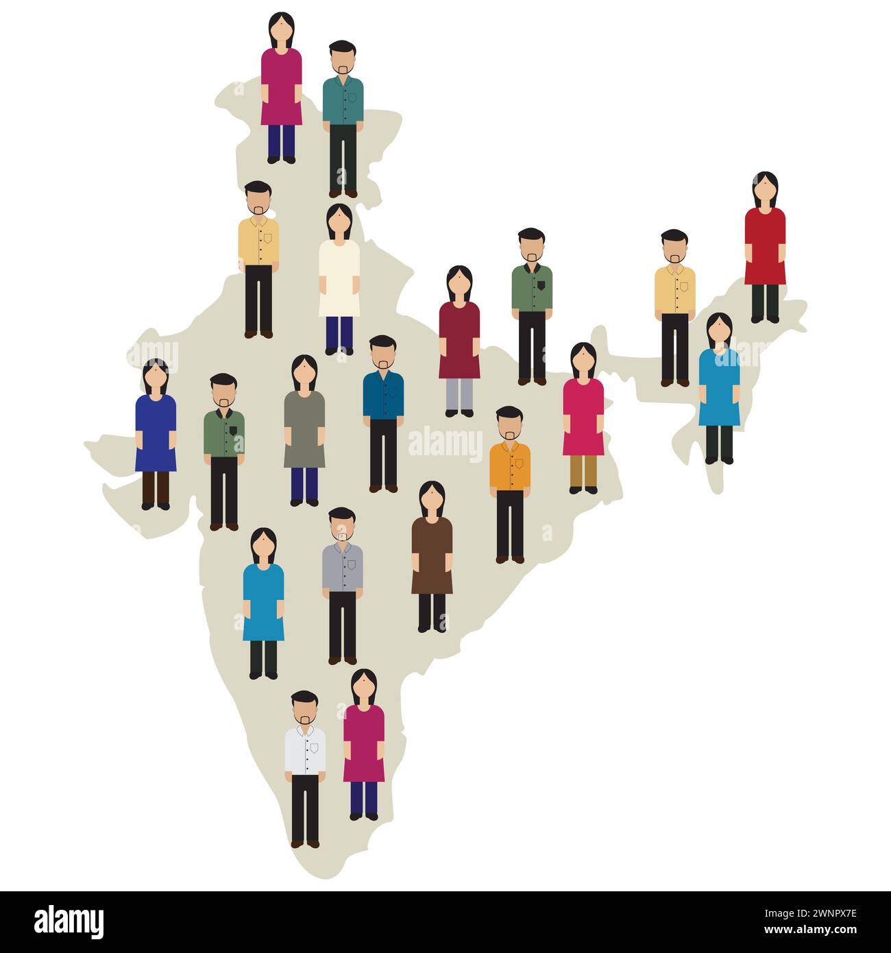 massive group of people standing on Indian Map represent the population of Indian country vector illustration Stock Vector