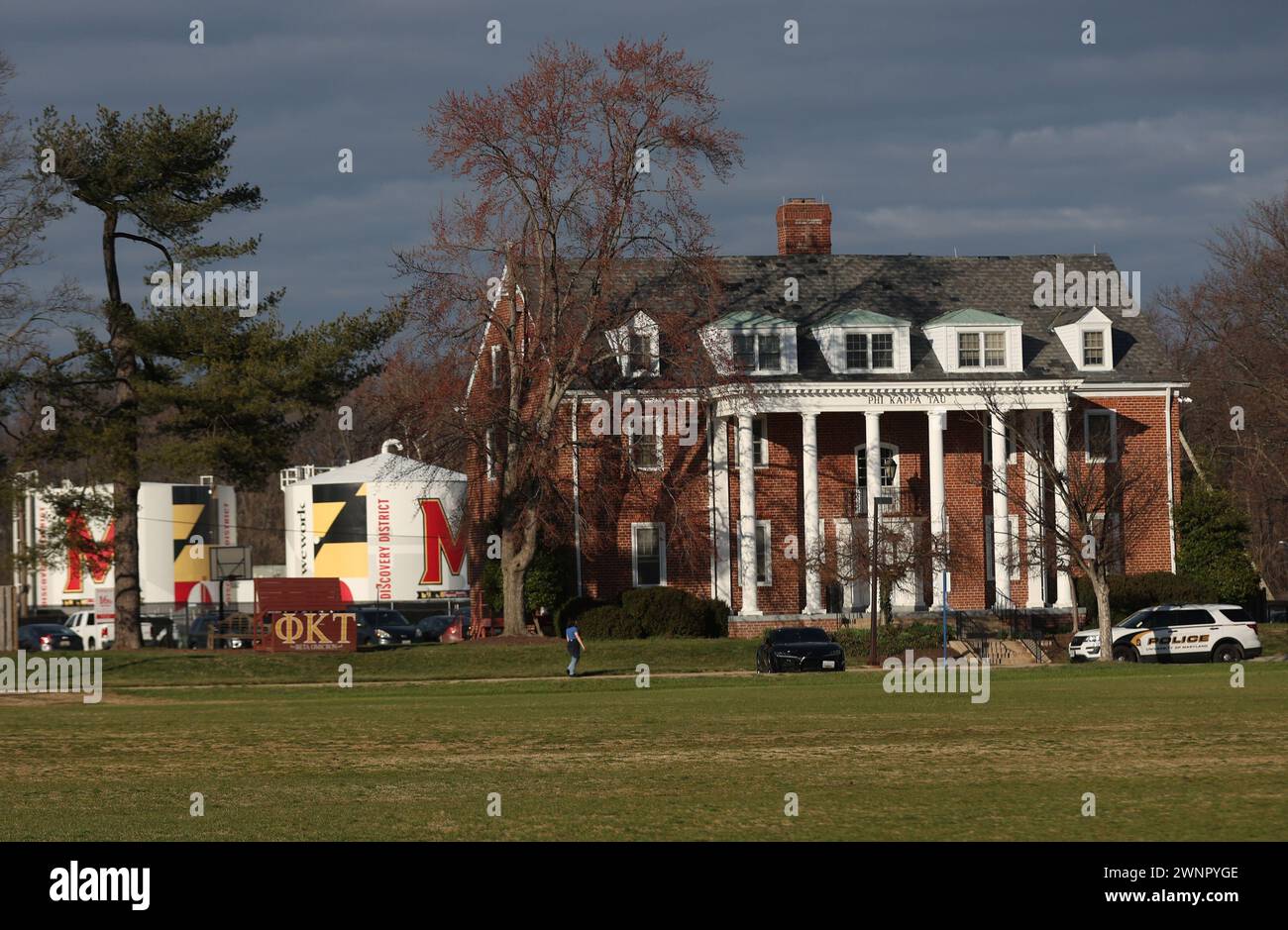 College Park, MD, USA. 3rd Mar, 2024. View of Phi Kappa Tau frat house as University of Maryland suspends frat and sorority houses over misconduct allegations on March 3, 2204 College Park, Maryland. Credit: Mpi34/Media Punch/Alamy Live News Stock Photo