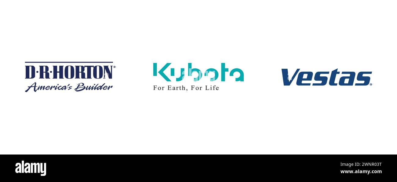 Kubota , Vestas, DR Horton. Collection of top brand logo Stock Vector