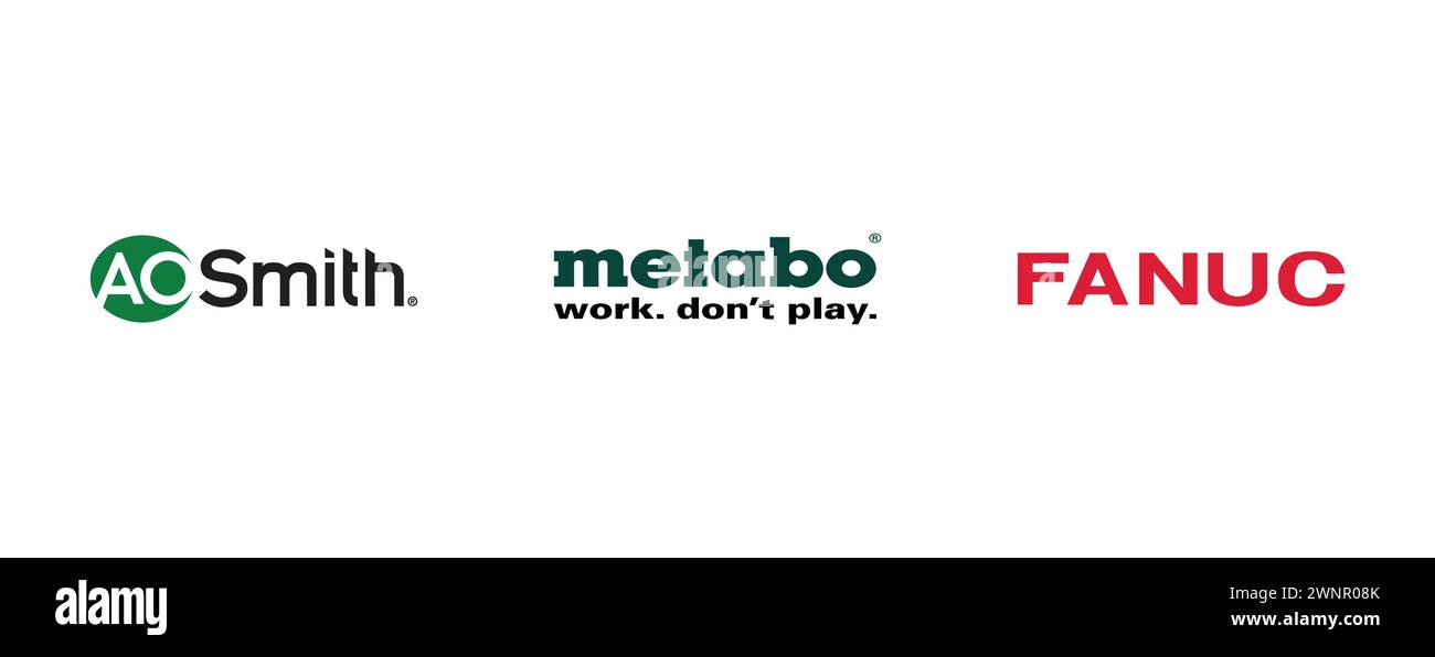 Metabo , Fanuc, AO Smith. Collection of top brand logo Stock Vector