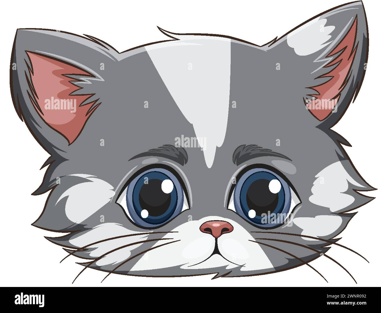 Cute vector illustration of a grey and white kitten Stock Vector Image ...