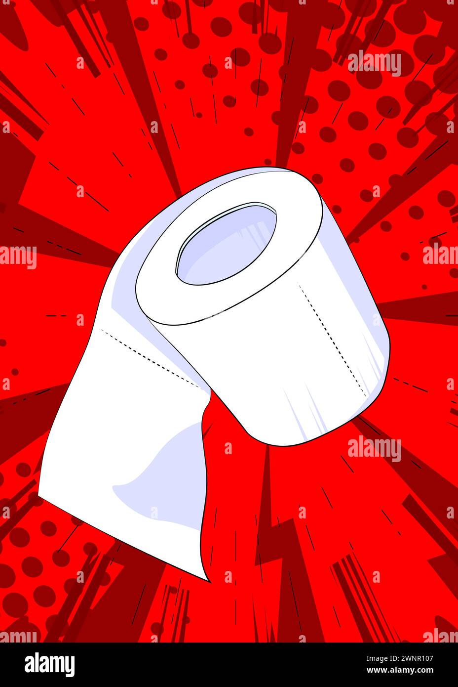 Cartoon Toilet Paper, comic book Rolled Up Bathroom Accessory. Retro