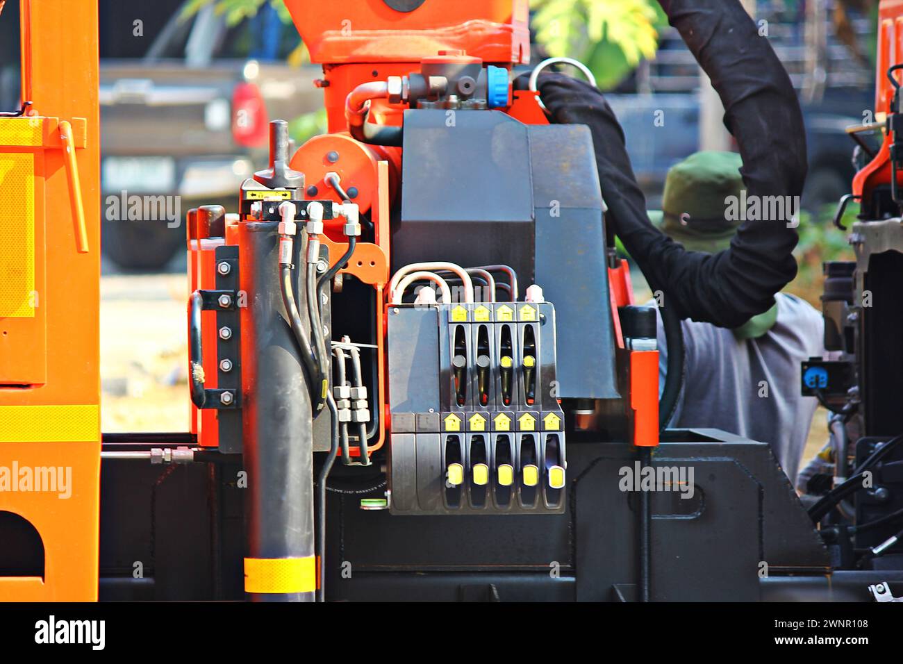 hydraulic crane operating manual control panel box Stock Photo - Alamy