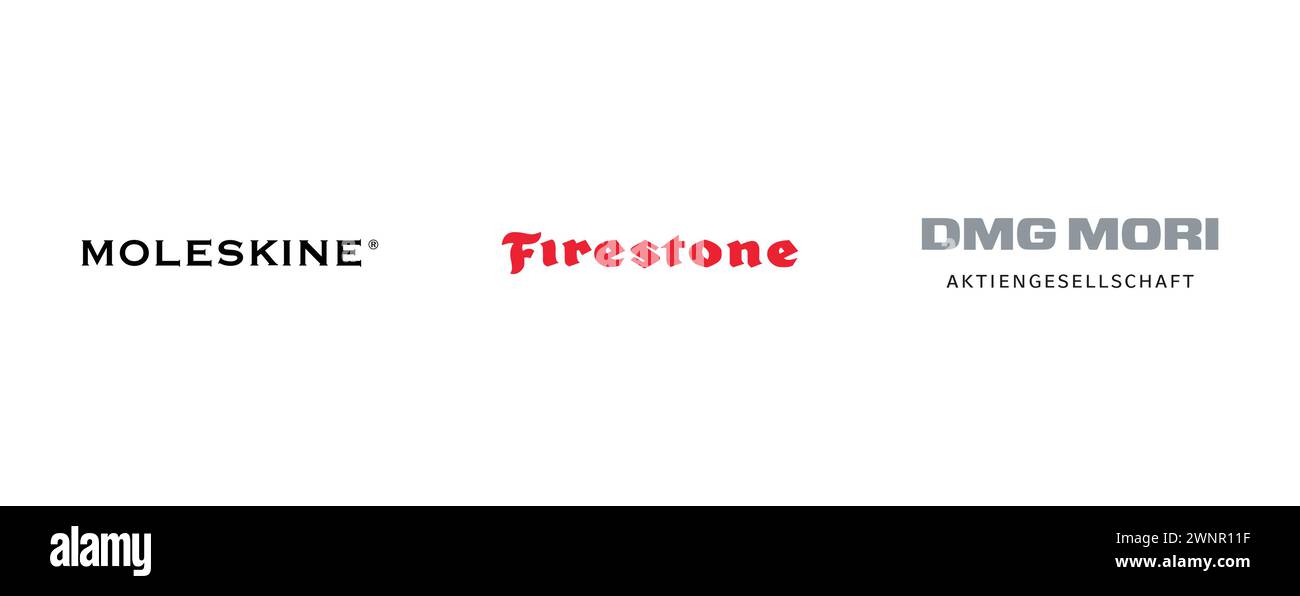 DMG Mori, Firestone, Moleskine. Collection of top brand logo. Stock Vector