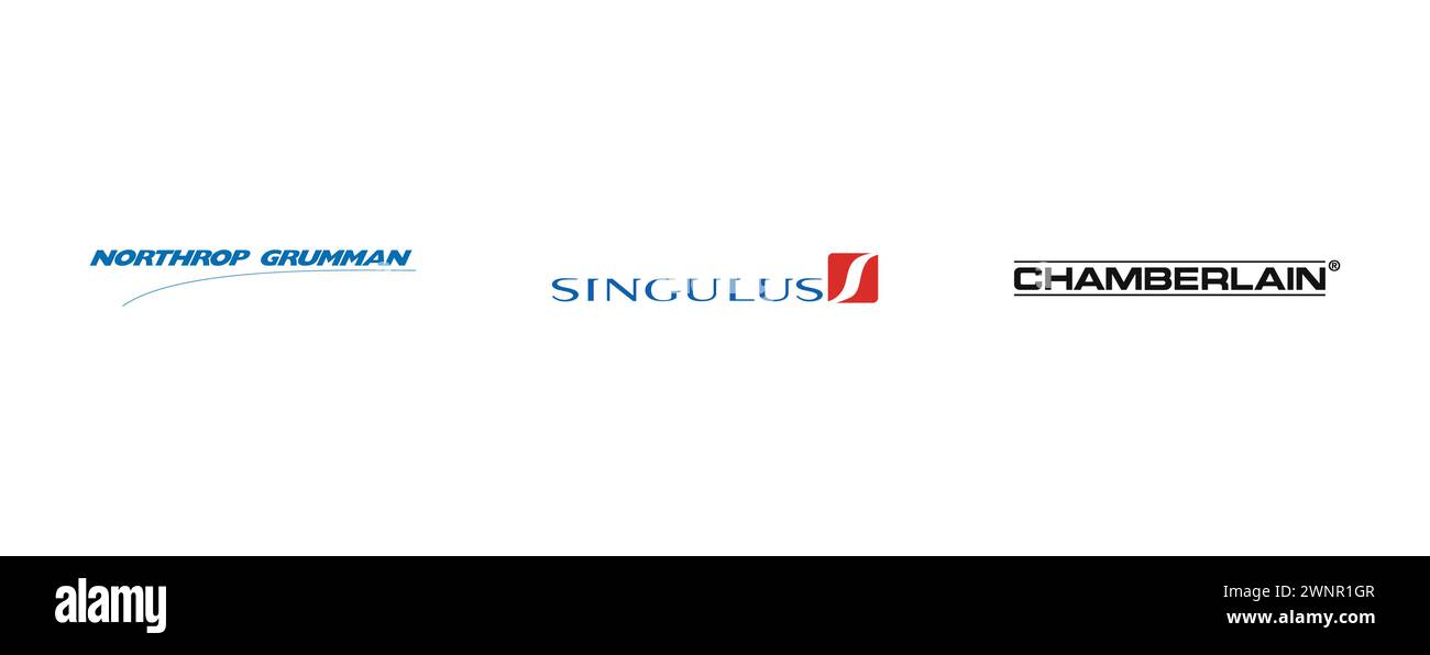 Singulus, Chamberlain , Northrop Grumman. Collection of top brand logo. Stock Vector