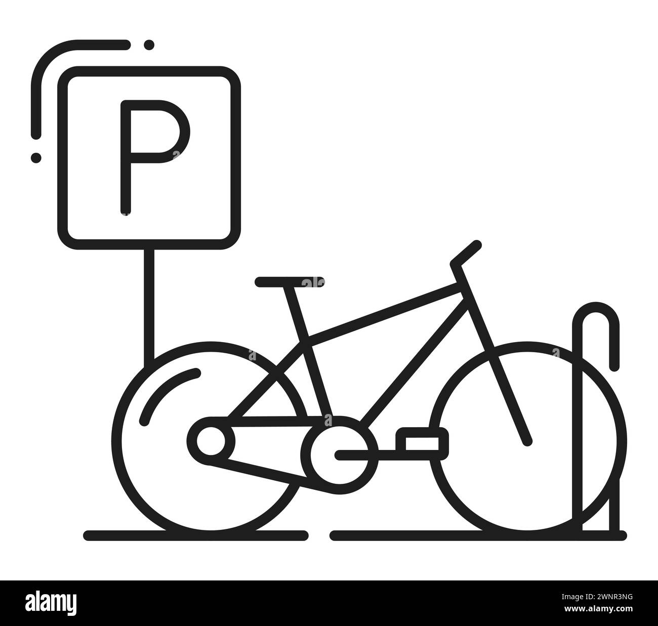 Parking for bicycle line icon, car garage service or bike station slot, vector linear sign. Parking place or zone for bicycle transport, outline pictogram for parking valet or public garage bikes area Stock Vector