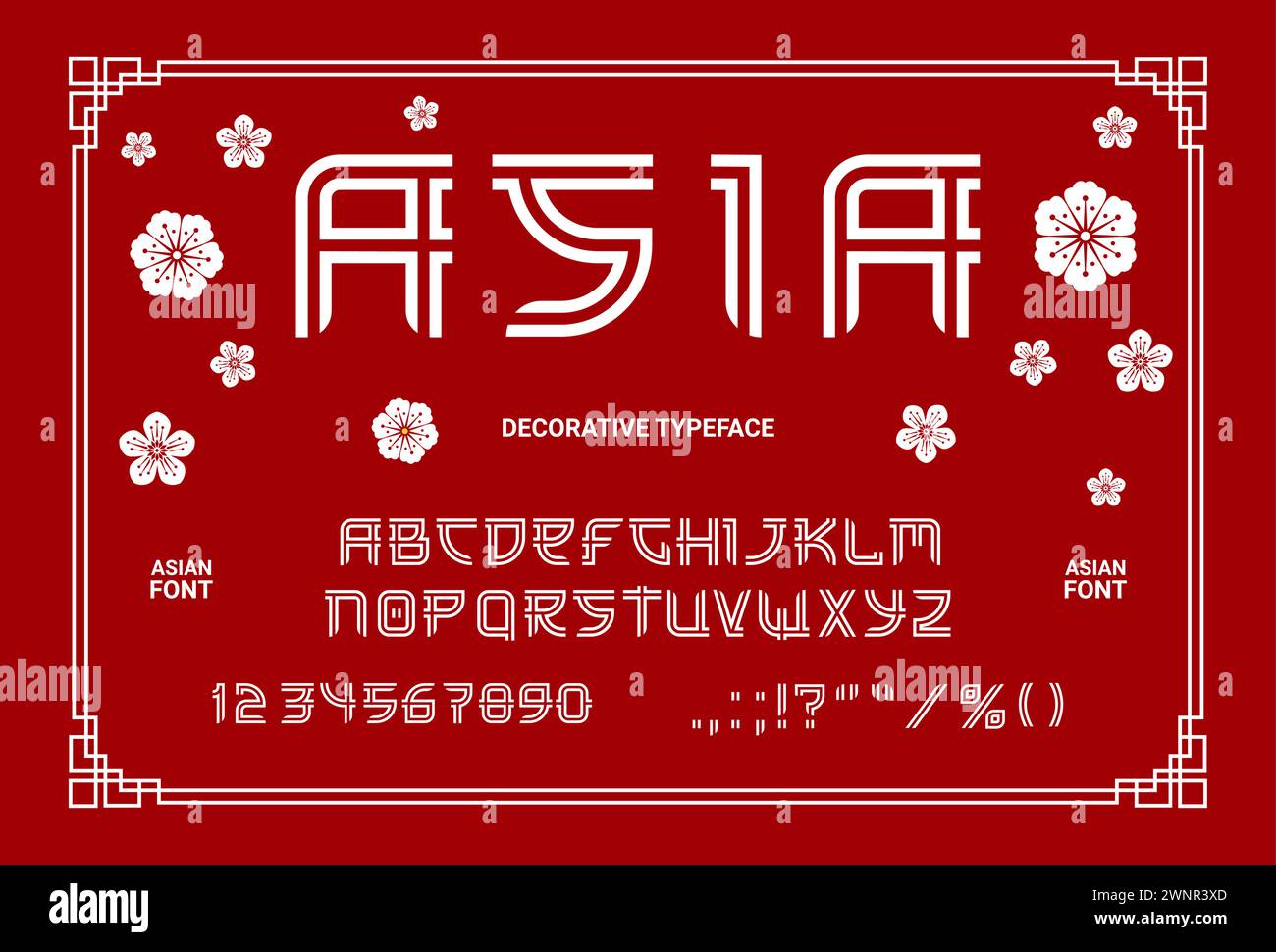 Asian Chinese font or Japanese type with hieroglyph typeface, vector