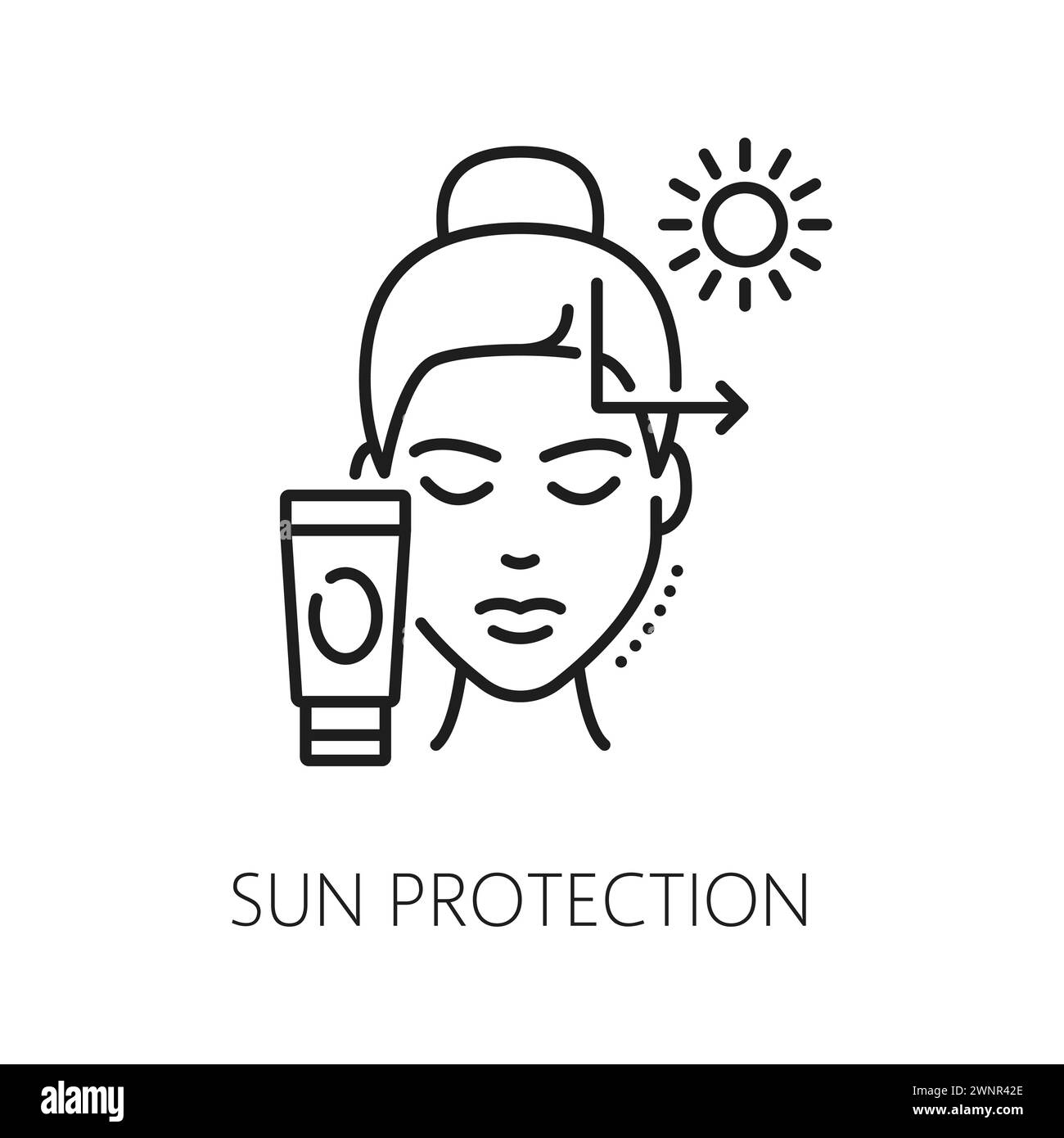 Face skin sun protection, skincare cosmetology icon. Woman beauty and
