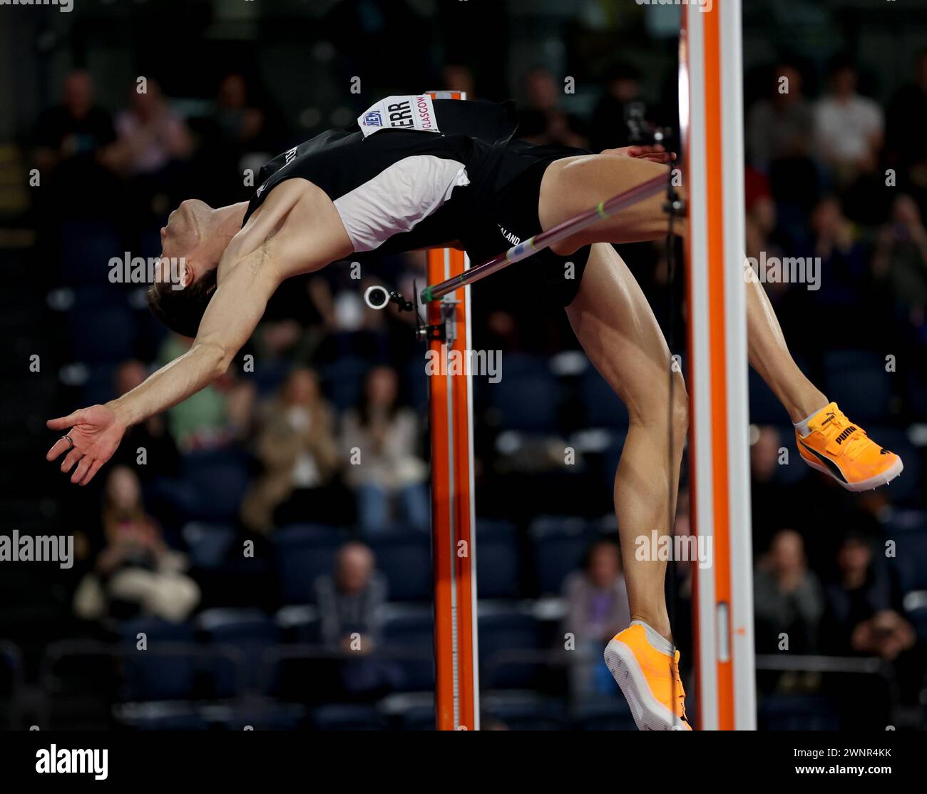 Glasgow, Britain. 3rd Mar, 2024. Hamish Kerr of New Zealand competes in