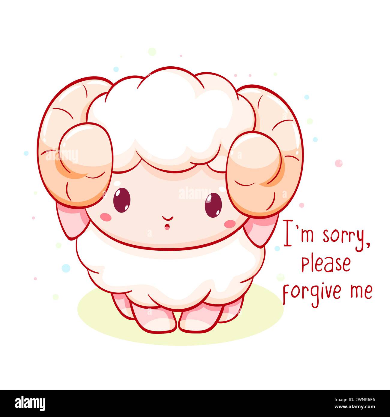 Apologize card. Sad little sheep and Inscription I'm sorry, please forgive me. Cute baby lamb apologize. Vector illustration EPS8 Stock Photo