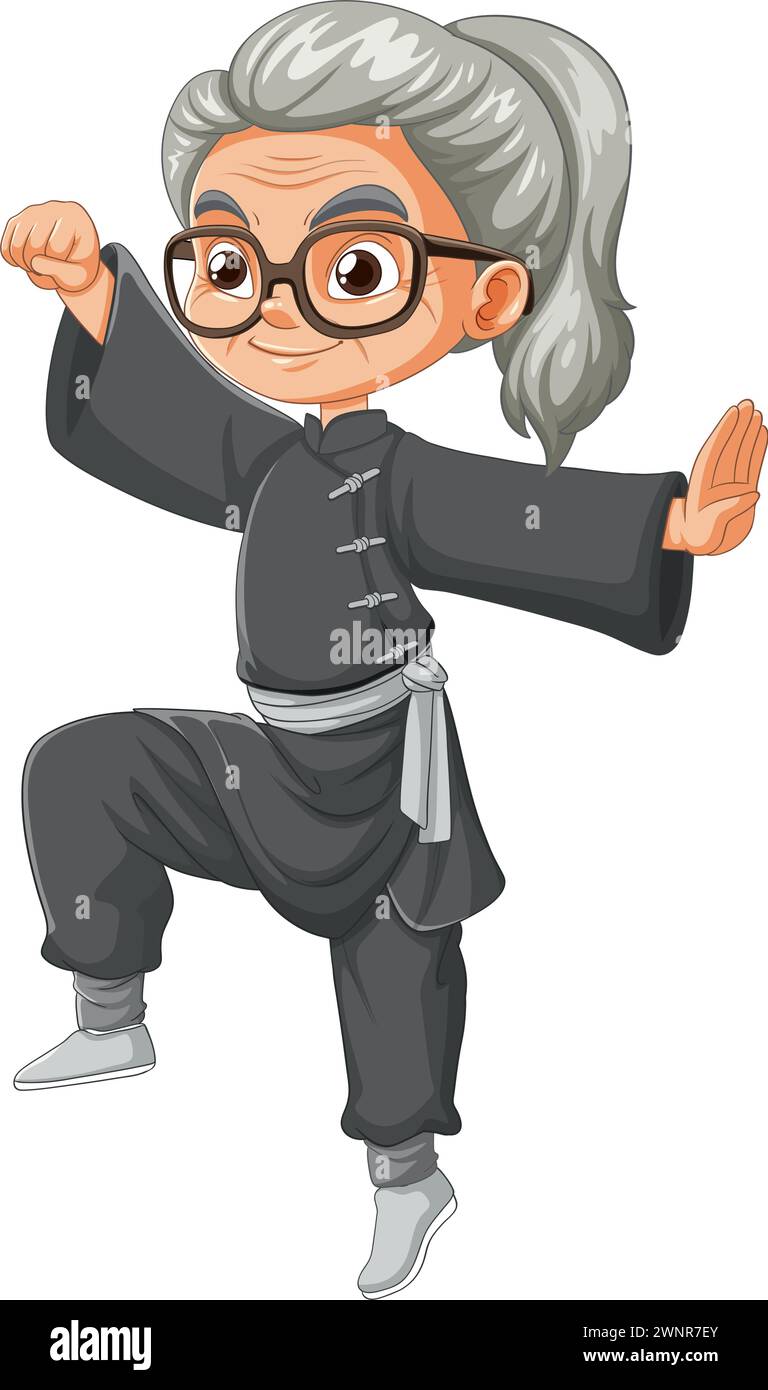 Illustration of a lively elderly woman doing kung fu Stock Vector Image ...