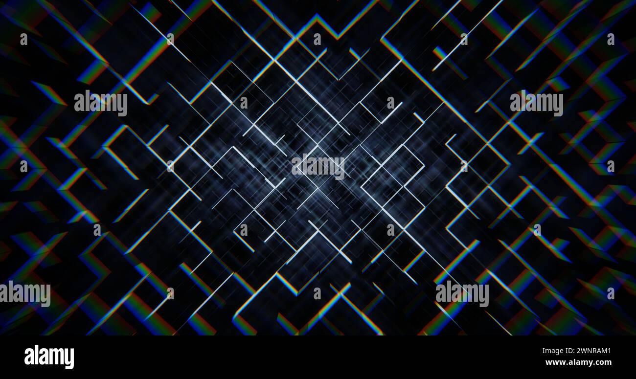 Digital landscape with cube particle. Digital data grid technology background. Stock Photo