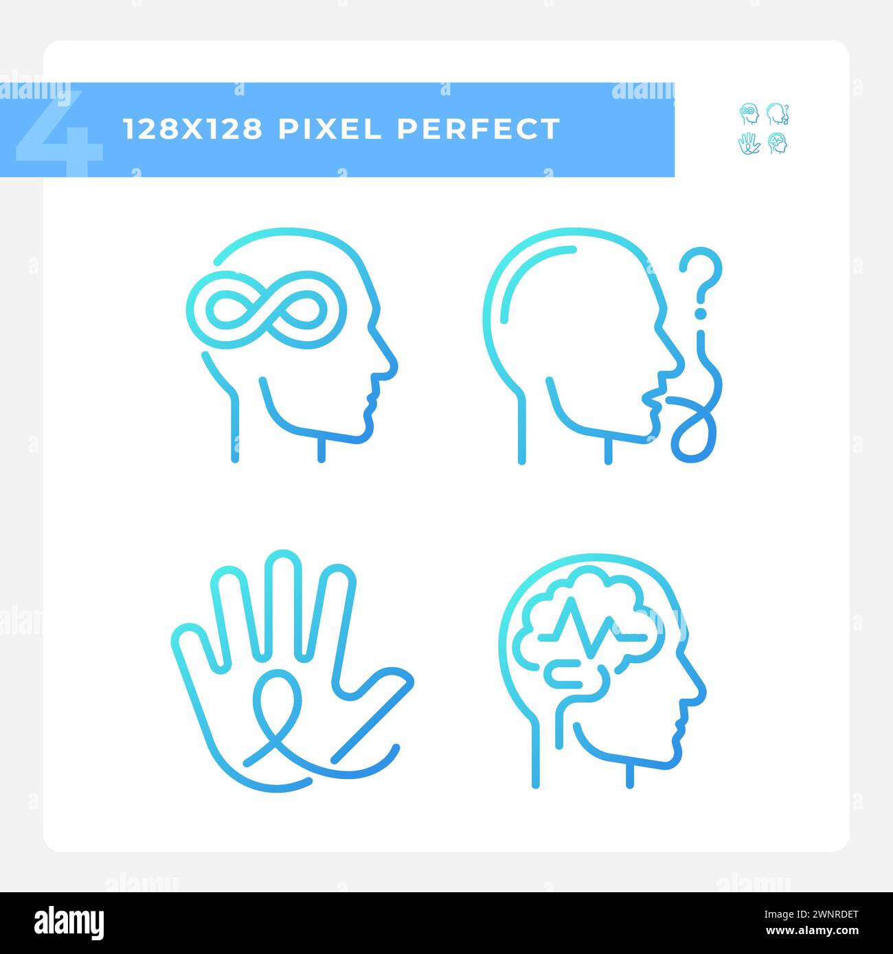 Neurology diseases gradient linear vector icons set Stock Vector