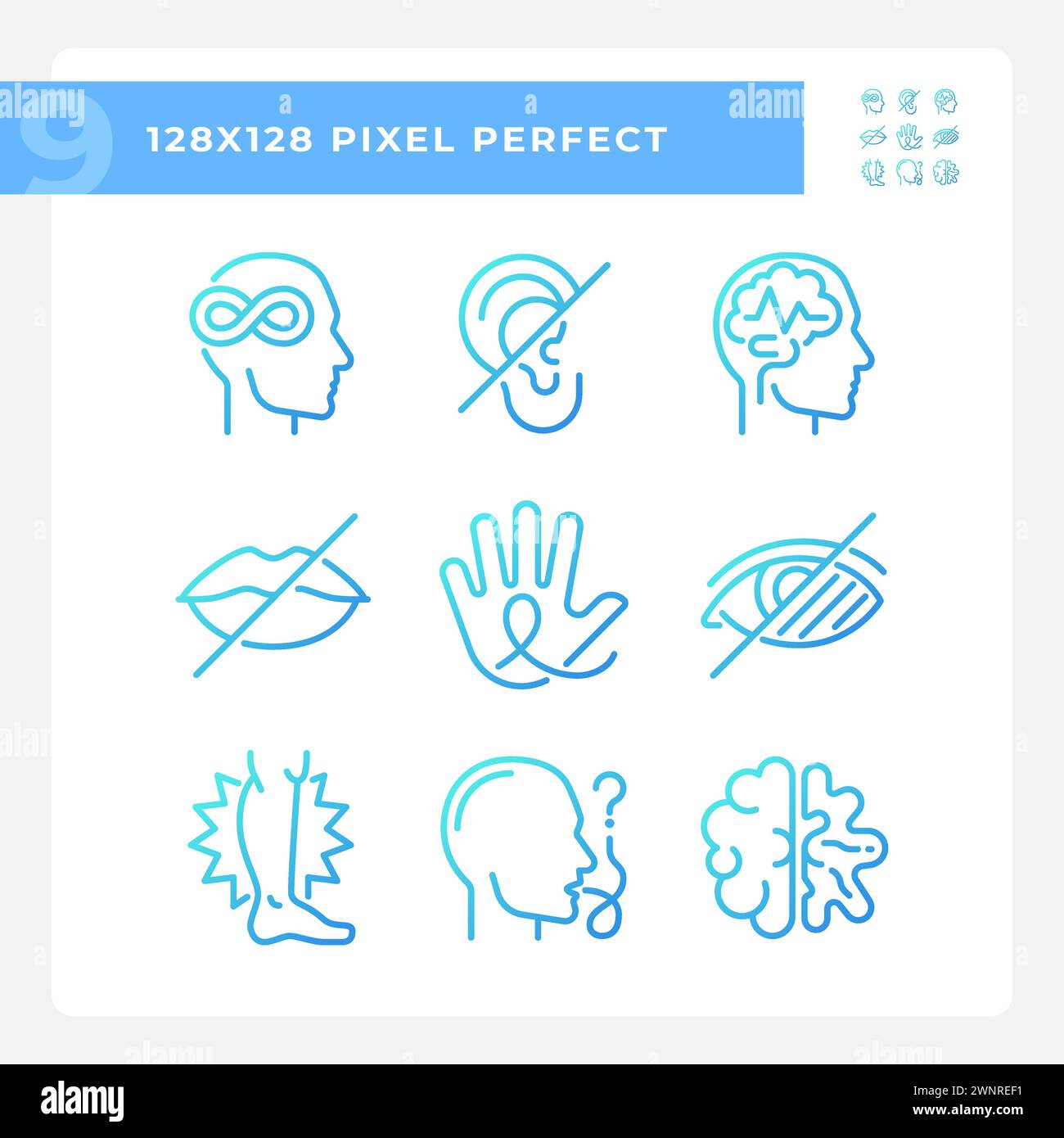 People with perception disorders gradient linear vector icons set Stock Vector