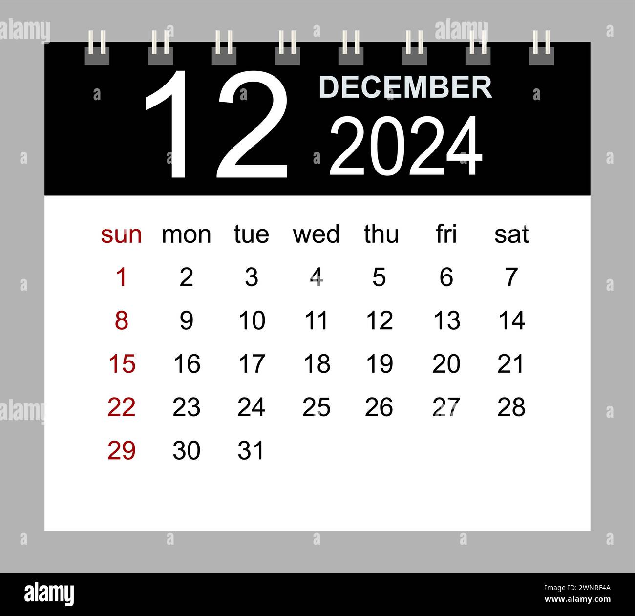 December 2024. Vector monthly calendar template 2024 year in simple ...