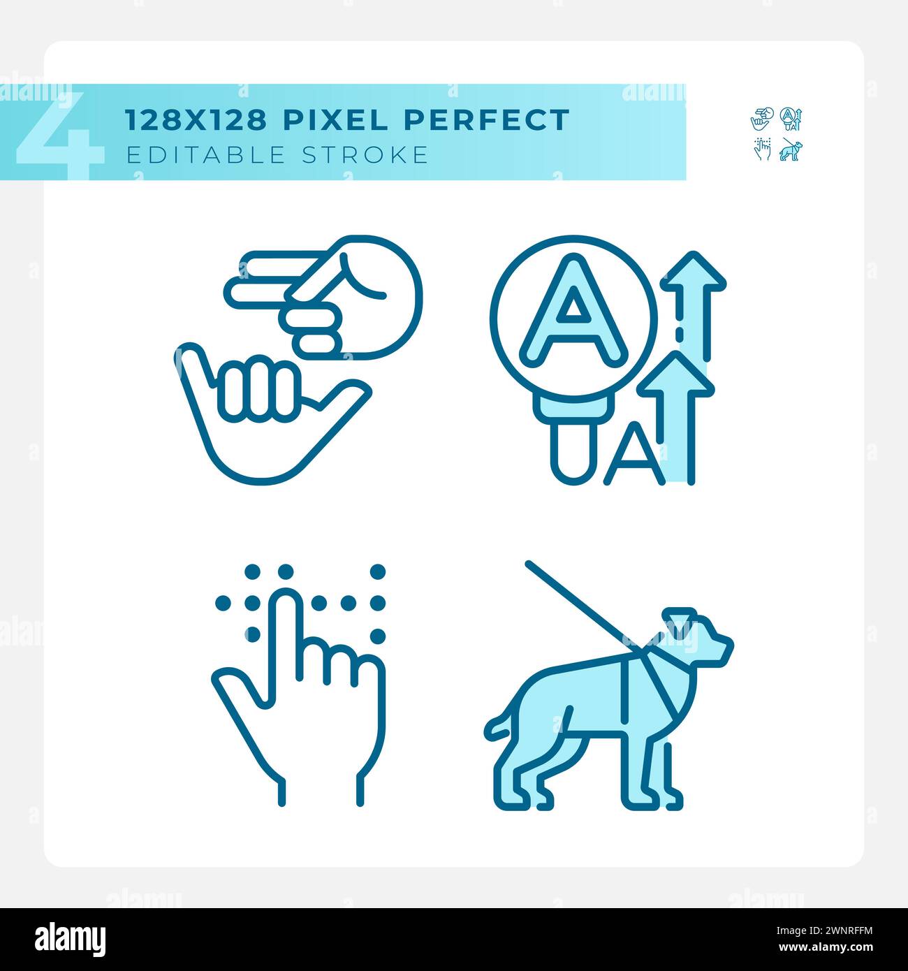 Accessibility for sensory disabilities light blue icons Stock Vector