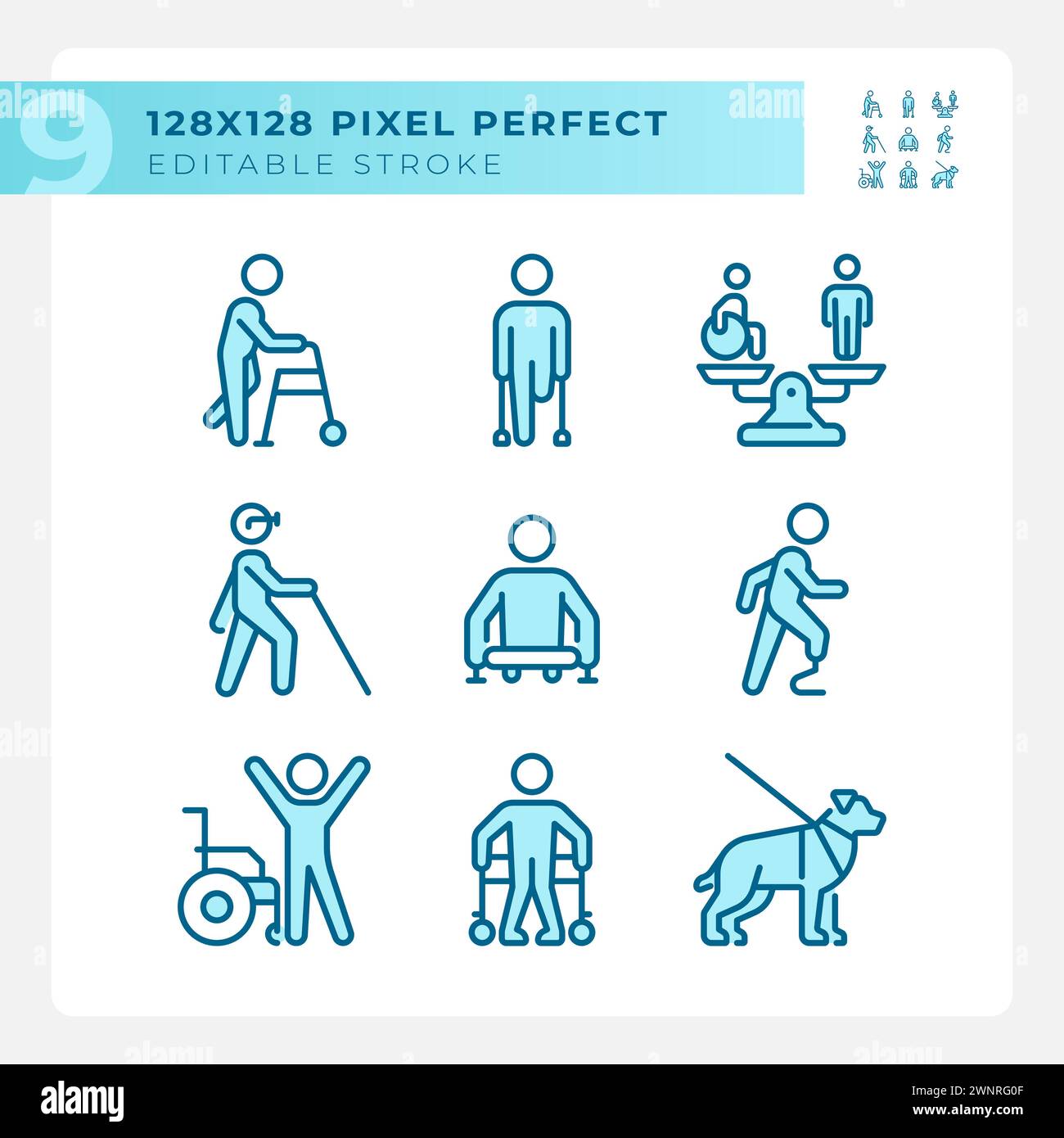 People with amputation light blue icons Stock Vector