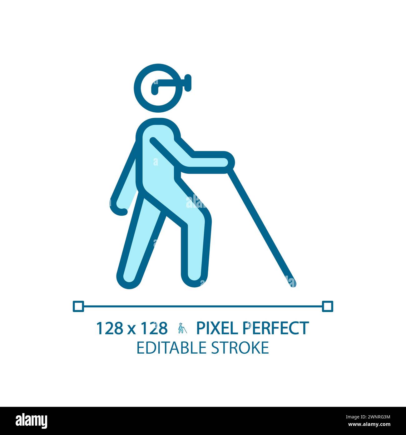 Blind with cane light blue icon Stock Vector