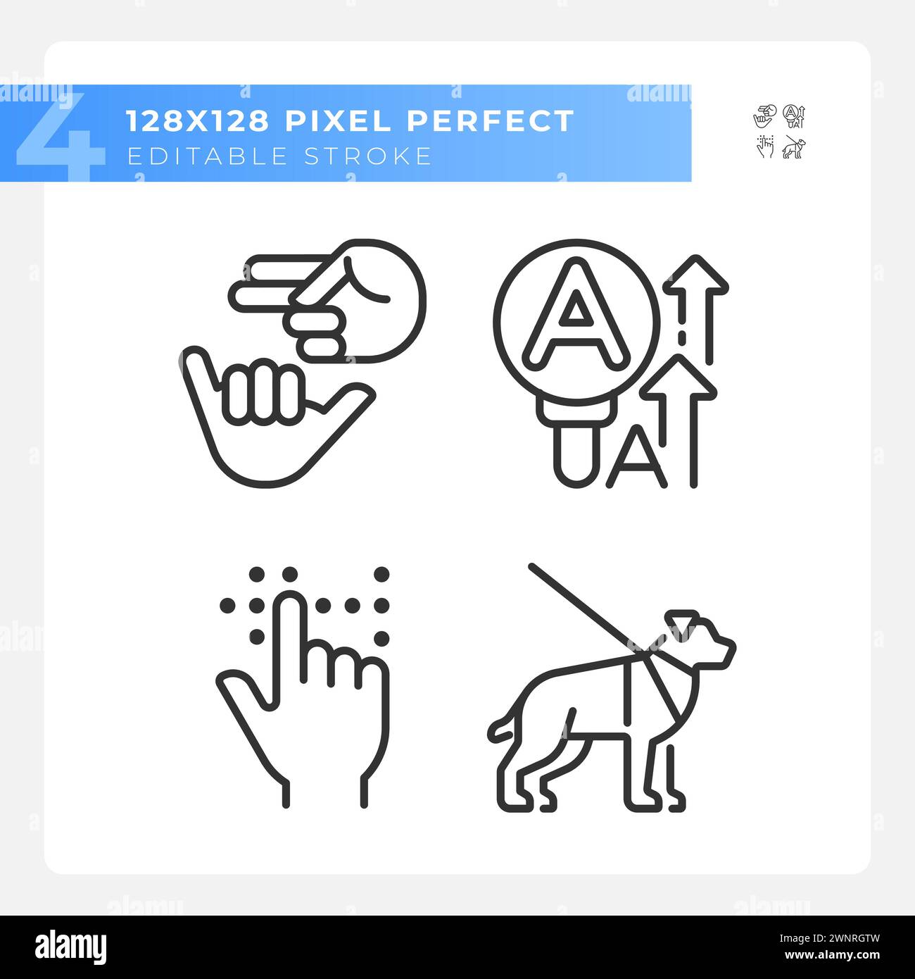 Accessibility for sensory disabilities linear icons set Stock Vector