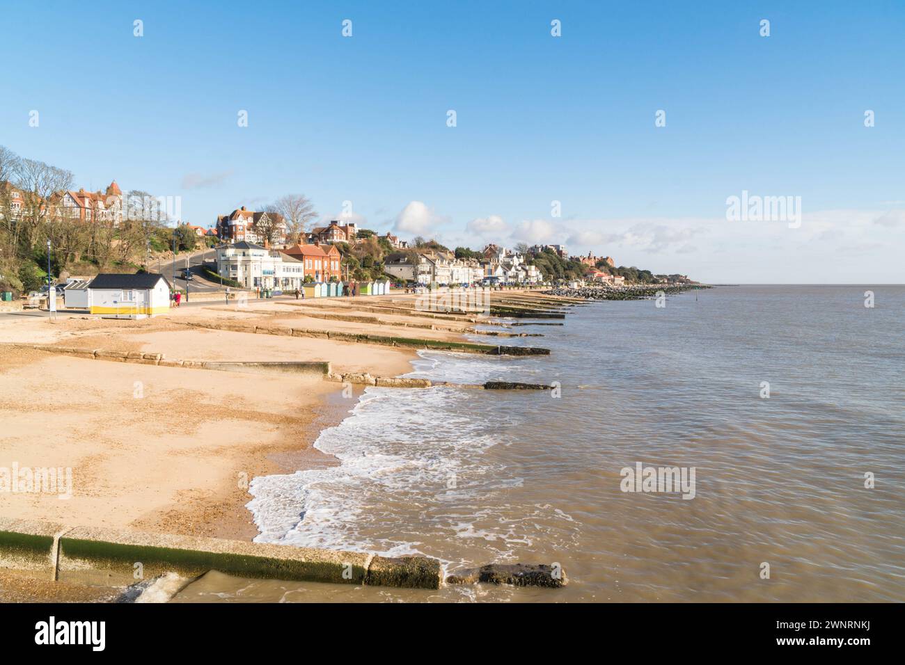Groynes along Felixstowe beach leading to Cobbolds Point, Suffolk England UK. February 2024 Stock Photo