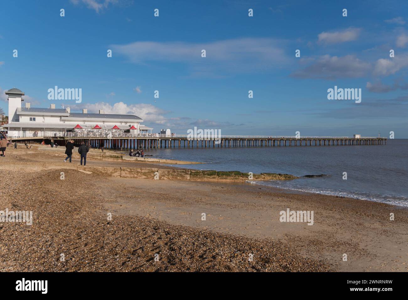 Felixstowe pier jotting out in to the North Sea, Suffolk England UK. February 2024 Stock Photo