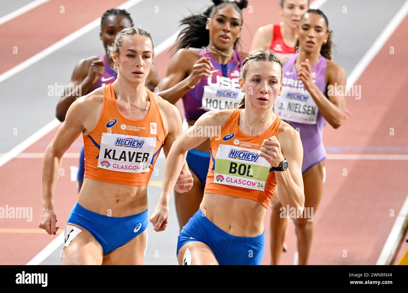 Femke Bol gold medallist with Lieke Klaver (NED) in action during the