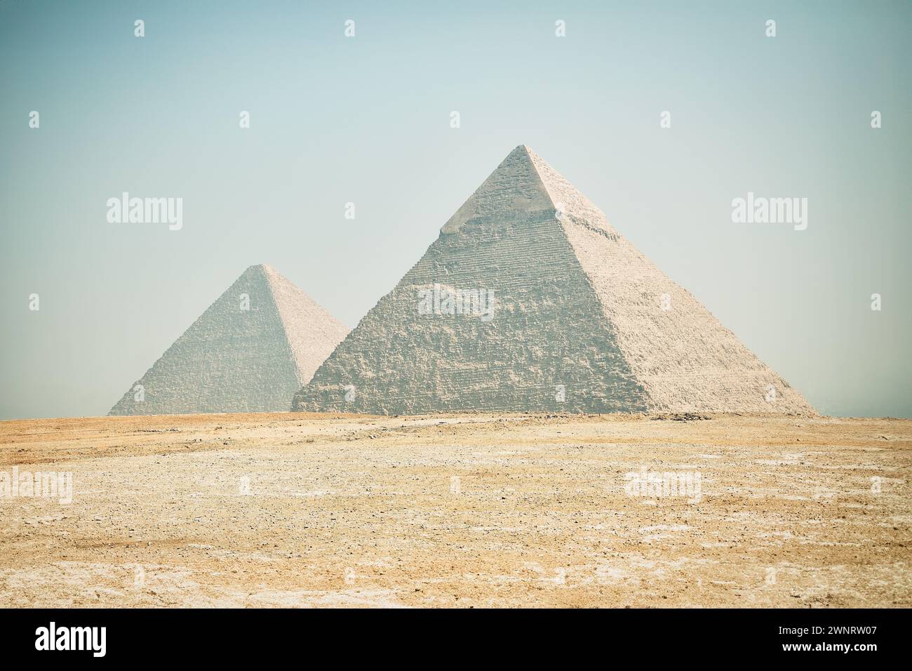 Pyramids of Giza. Most visited Egyptian landmark. Ancient Egypt. Giza Necropolis. Most recognizable among the Seven Wonders of the World. Vacation des Stock Photo