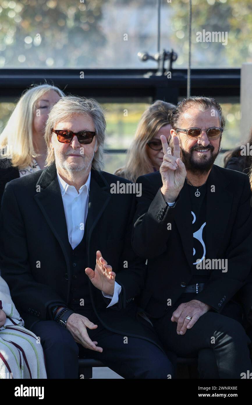 Paul McCartney, left, and Ringo Starr attend the Stella McCartney Fall
