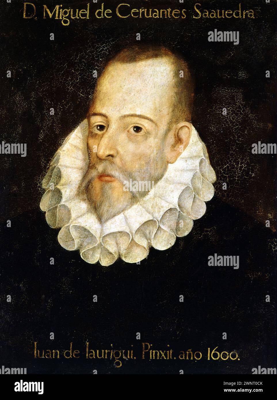Portrait of  Miguel de Cervantes (1547 - 1616), by Juan De Jareguy y Aguilar (1570 - 1641). 1600. Real Academia de la Historia, Madrid Stock Photo