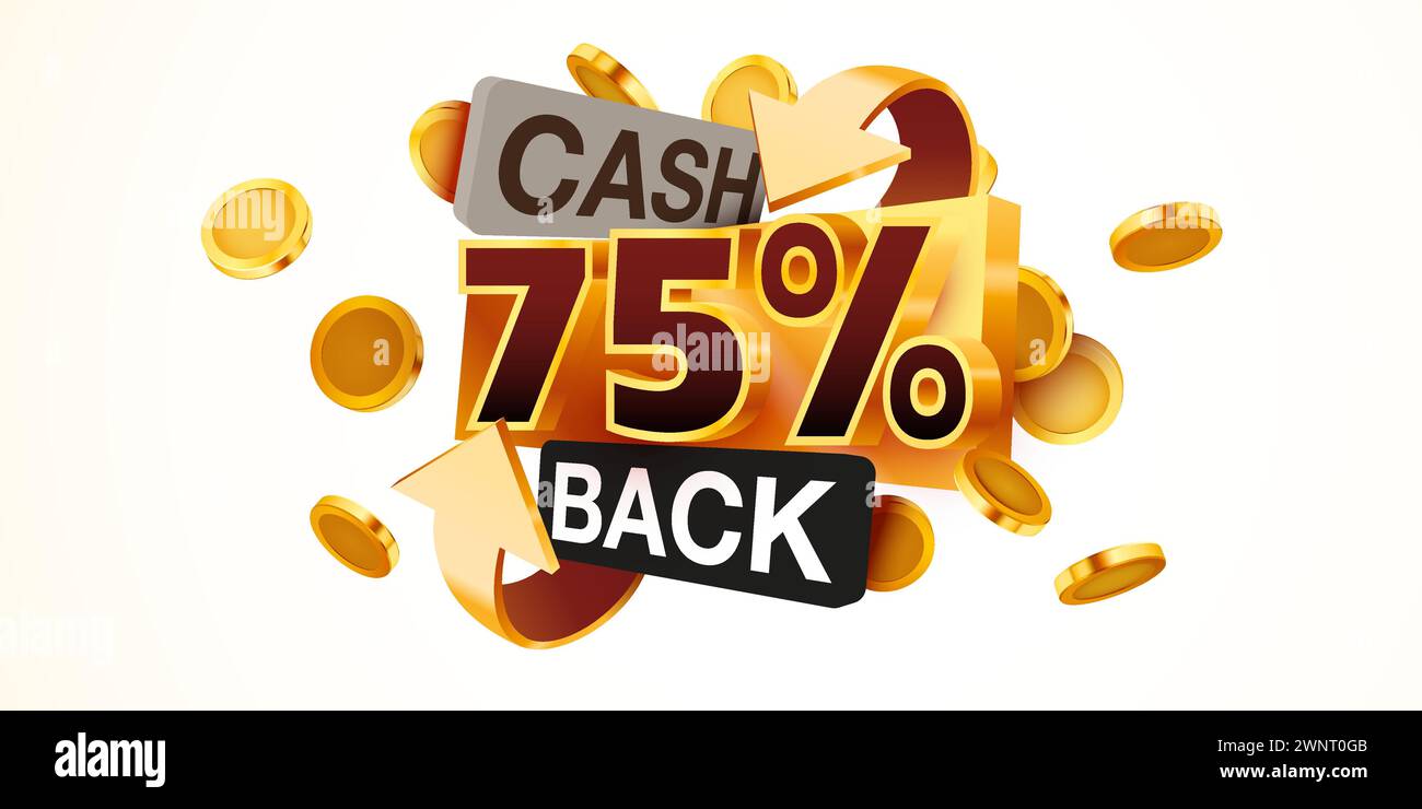 Cashback 75 percent icon isolated on the gray background. Cashback or money back label. Vector illustration Stock Vector