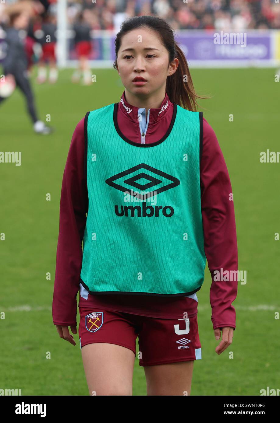 DAGENHAM, ENGLAND - MARCH 03: Risa Shimizu! of West Ham United WFC during the pre-match warm-up  during Barclays FA Women's Super League match between Stock Photo