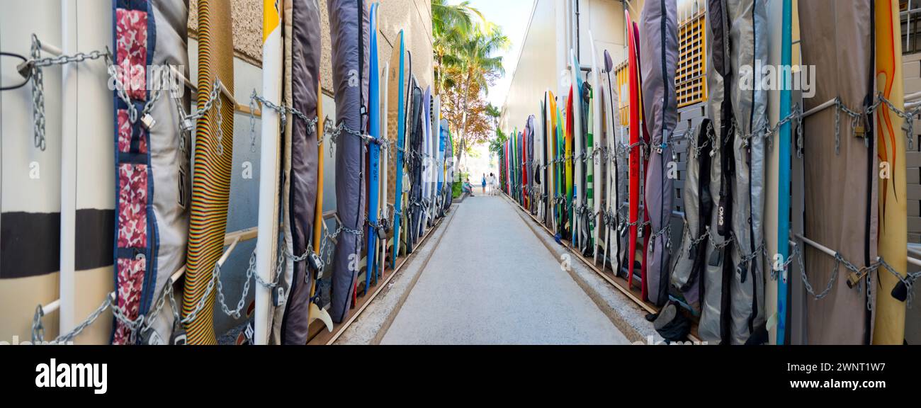 Surfboard Storage At Waikiki Beach In Honolulu Stock Photo Alamy