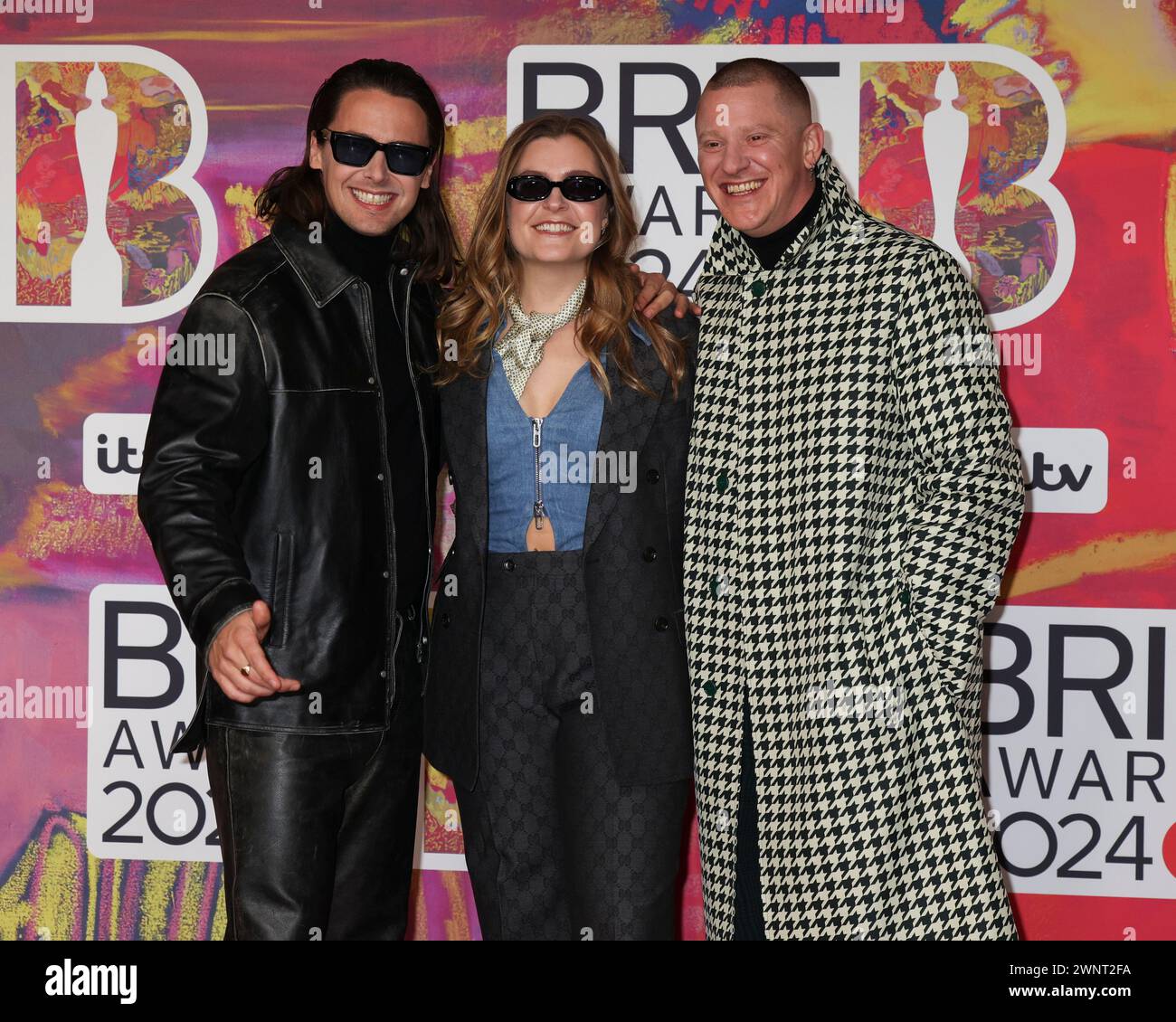London, UK. 02nd Mar, 2024. Tom McFarland, Lydia Kitto and Josh Lloyd-Watson of Jungle attend the BRIT Awards 2024 at the O2 London in Greenwich, London. Credit: SOPA Images Limited/Alamy Live News Stock Photo