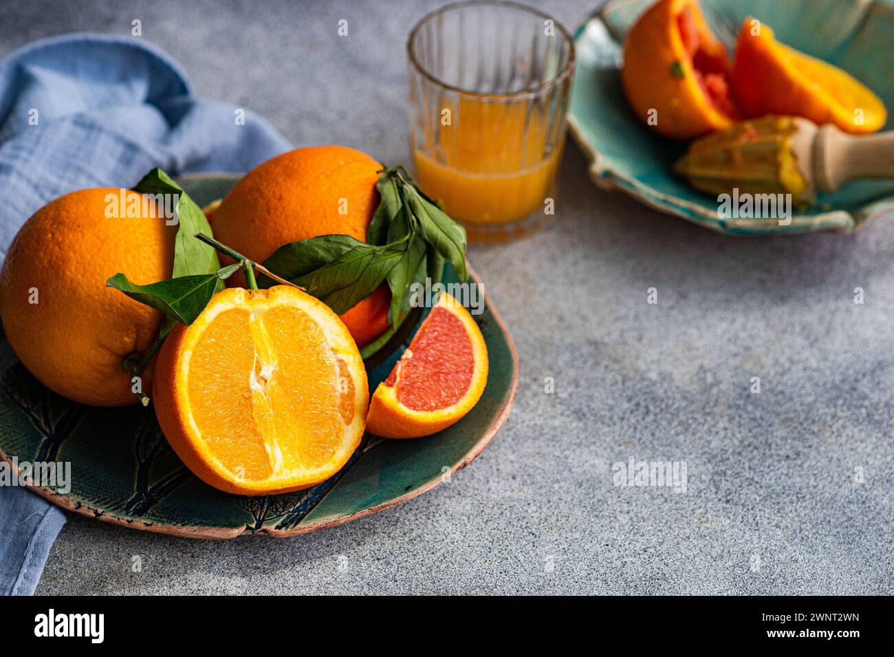 Organic oranges on the table Stock Photo