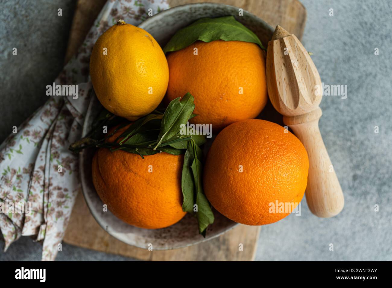 Organic oranges on the table Stock Photo