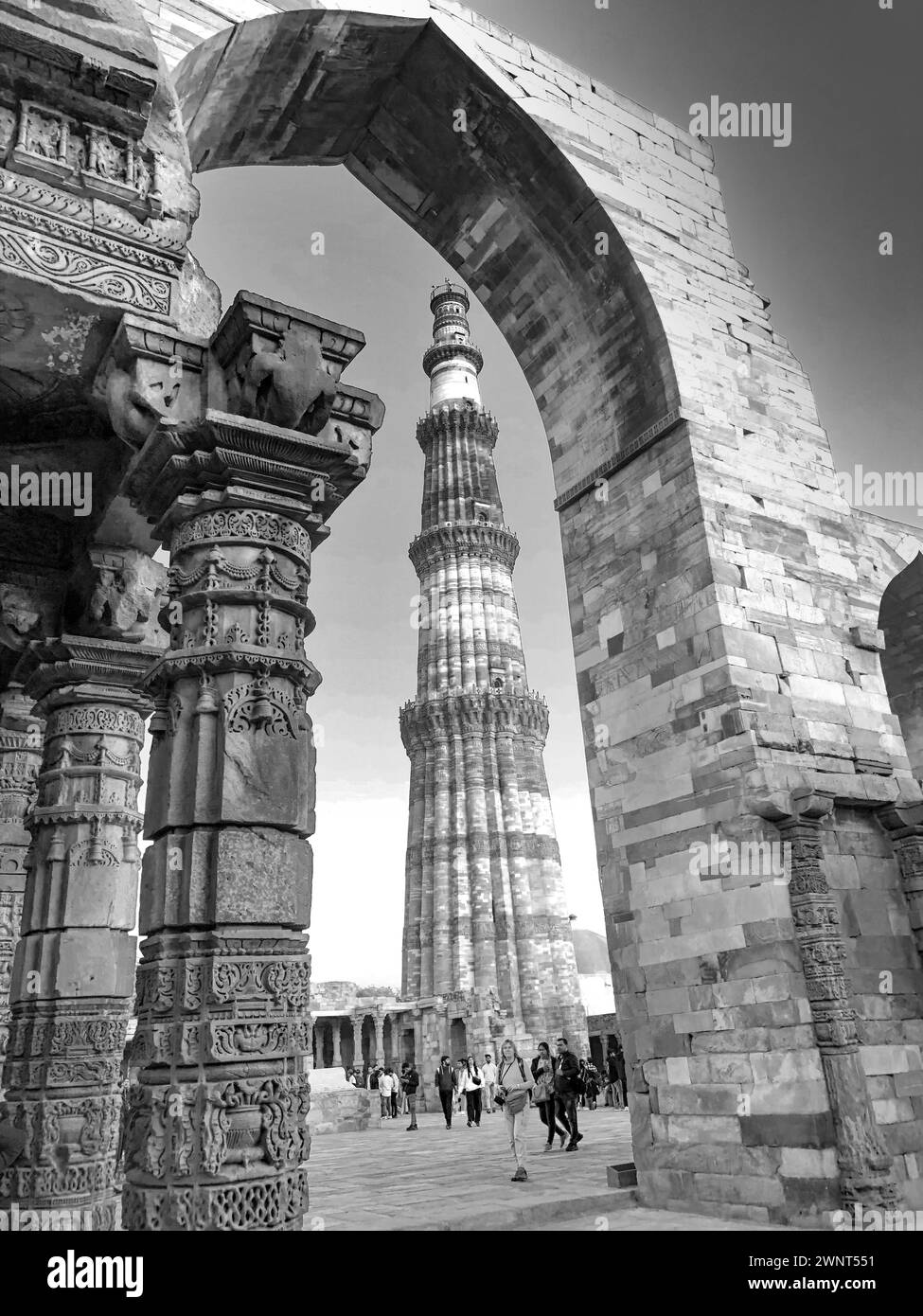 New Delhi, India February 9, 2024 people visit famous Qutub Minar