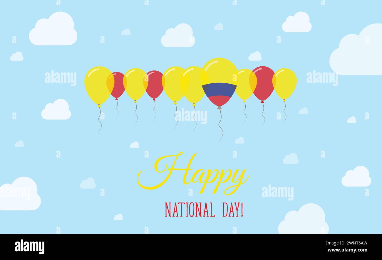 Colombia Independence Day Sparkling Patriotic Poster. Row of Balloons