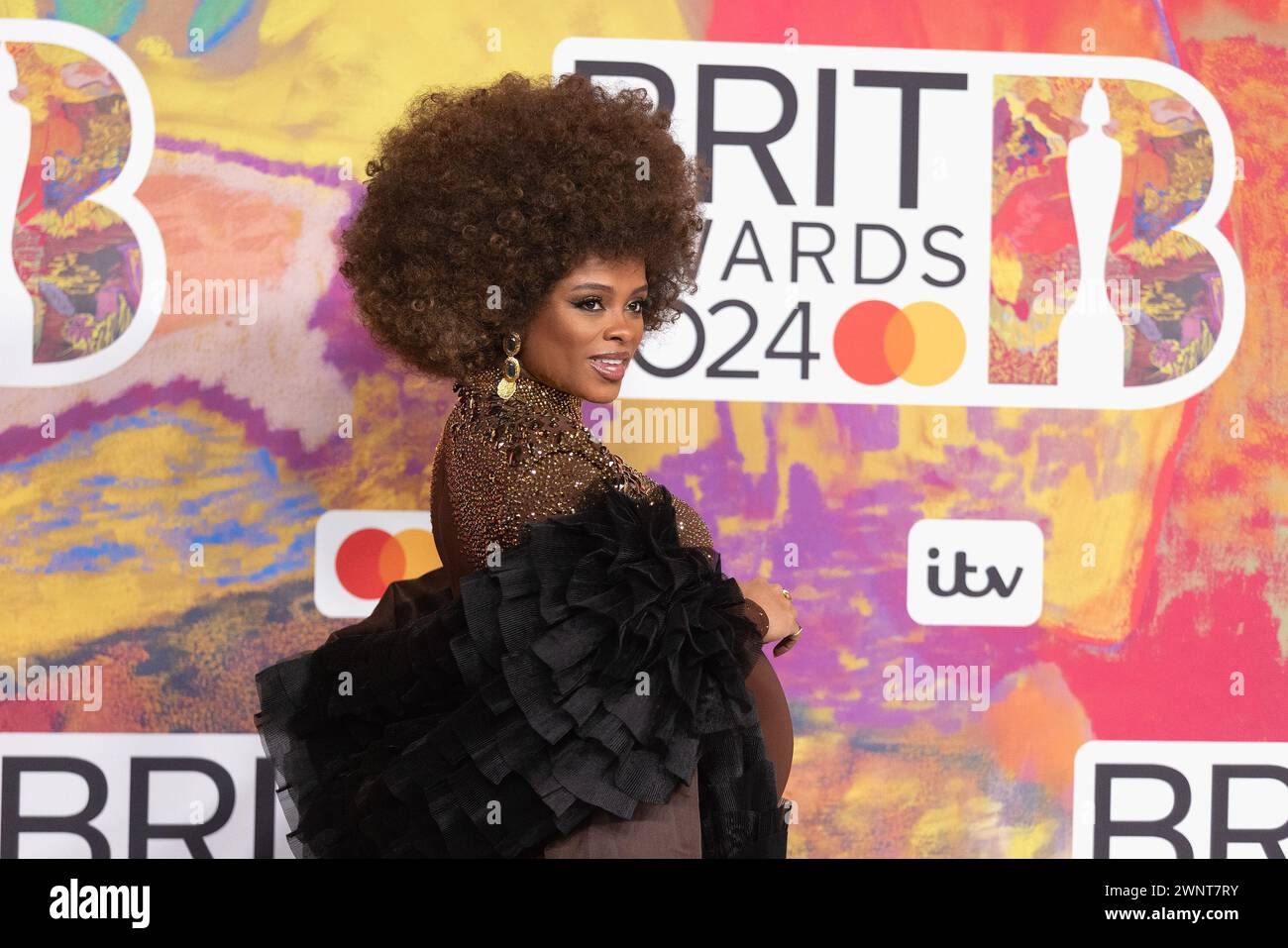 London, UK. March 2nd, 2024.   (EDITORIAL USE ONLY. NO PUBLICATIONS DEVOTED EXCLUSIVELY TO THE ARTIST) Fleur East (pregnant) attends the BRIT Awards 2024 at The O2 Arena on March 02, 2024 in London, England. Credit: S.A.M./Alamy Live News Stock Photo