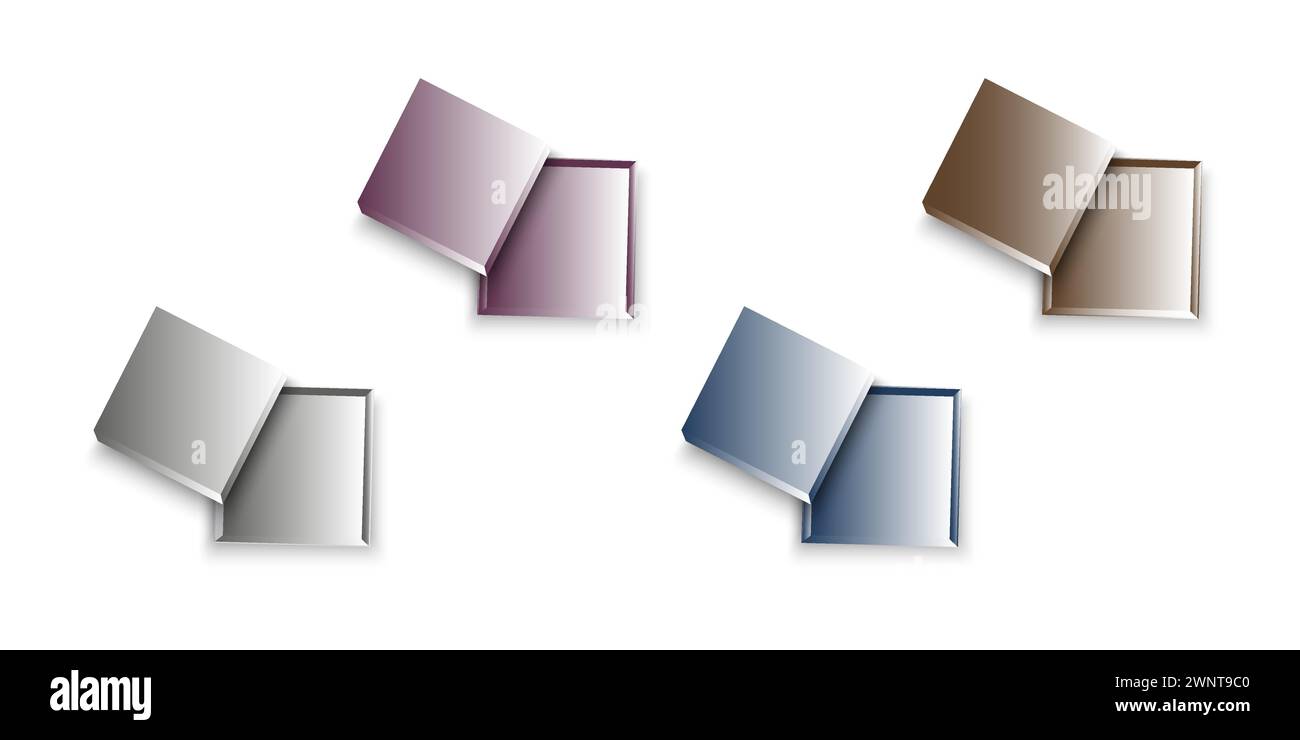 Top view box. Empty packages. Open package square boxes with open cap. Vector illustration. stock image. EPS 10. Stock Vector