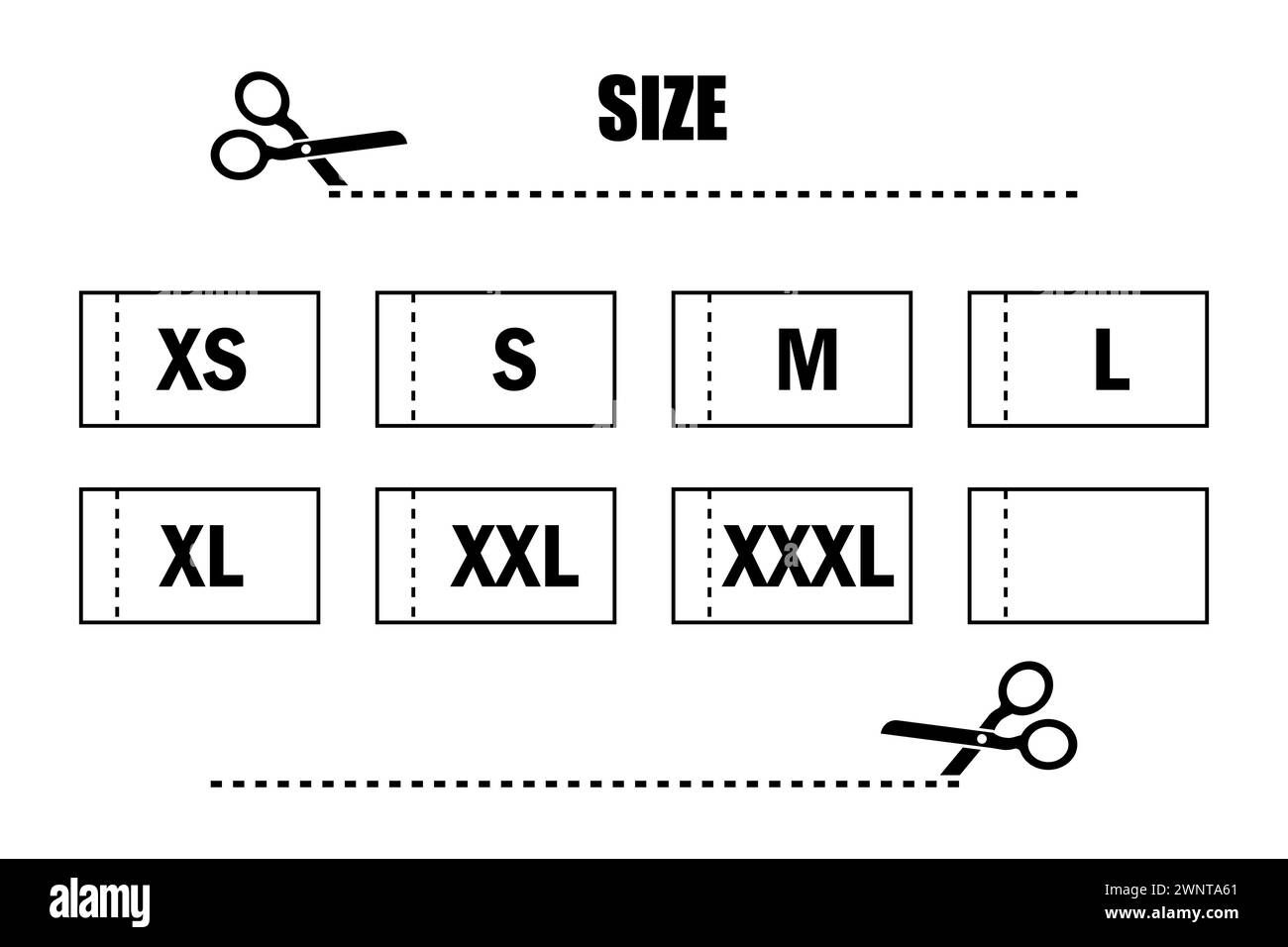 Clothing sizes labels. Clothing sizes icons. Symbols XS, S, M, L, XL