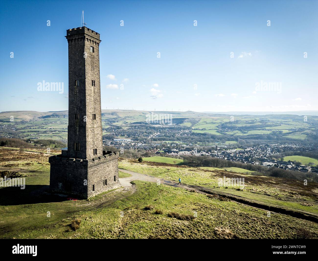 Bury, England, UK, Monday March 04, 2024. Walkers take in the sunshine ...