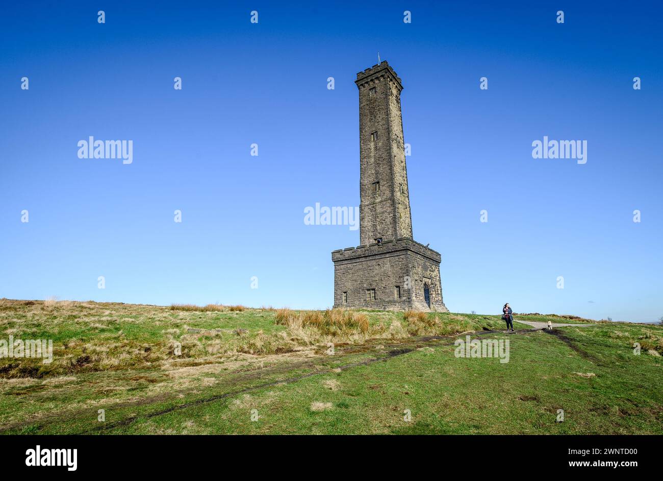 Bury, England, UK, Monday March 04, 2024. Walkers take in the sunshine ...