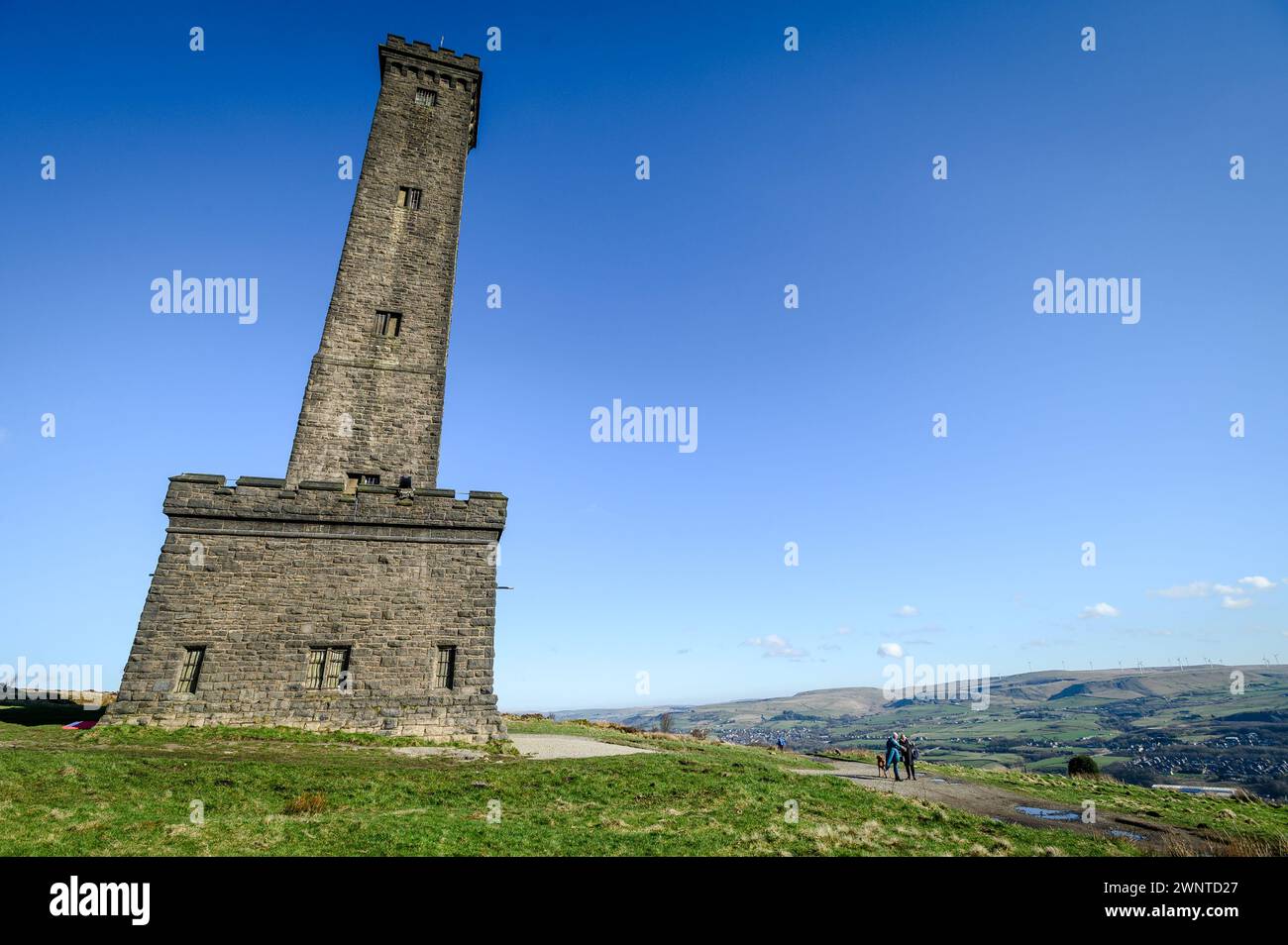 Bury, England, UK, Monday March 04, 2024. Walkers take in the sunshine ...