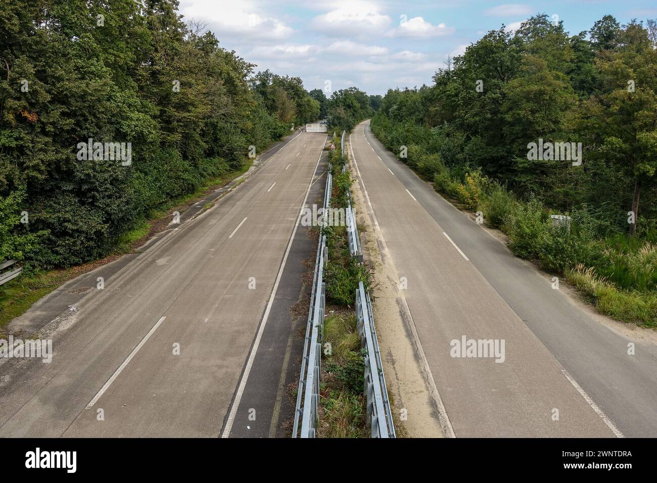 Empty, abandoned A4 autobahn (highway) in Germany, after it was displaced to make space for the surface coal mining operations of Tagebau Hambach Stock Photo