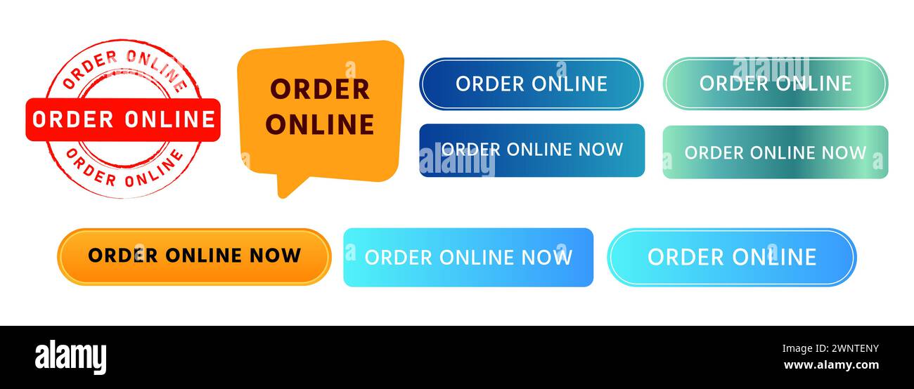 order online stamp speech bubble and button business market sale purchase buy offer Stock Vector