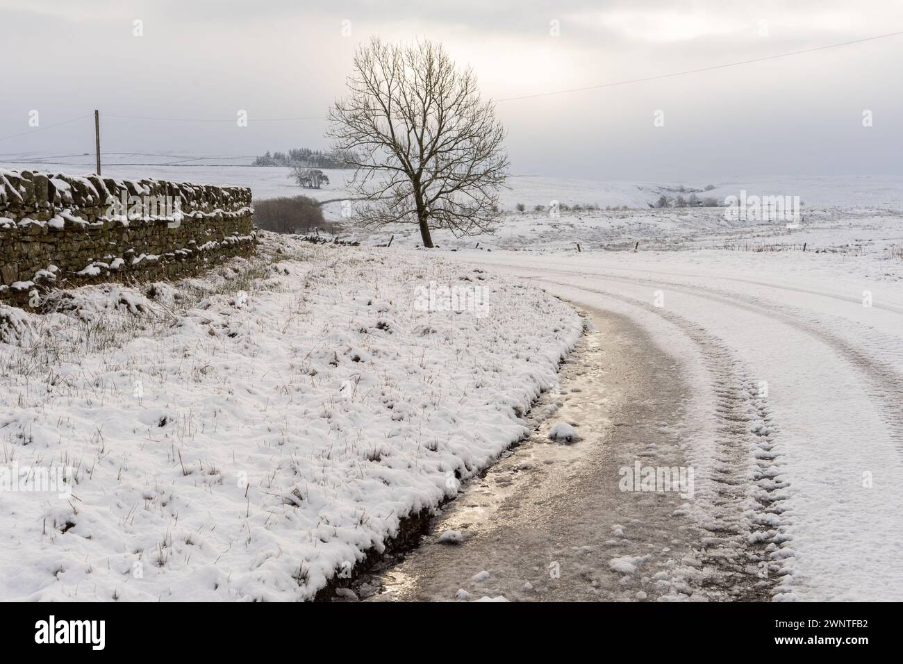 Snow covered rural road in Northumberland, UK Stock Photo - Alamy
