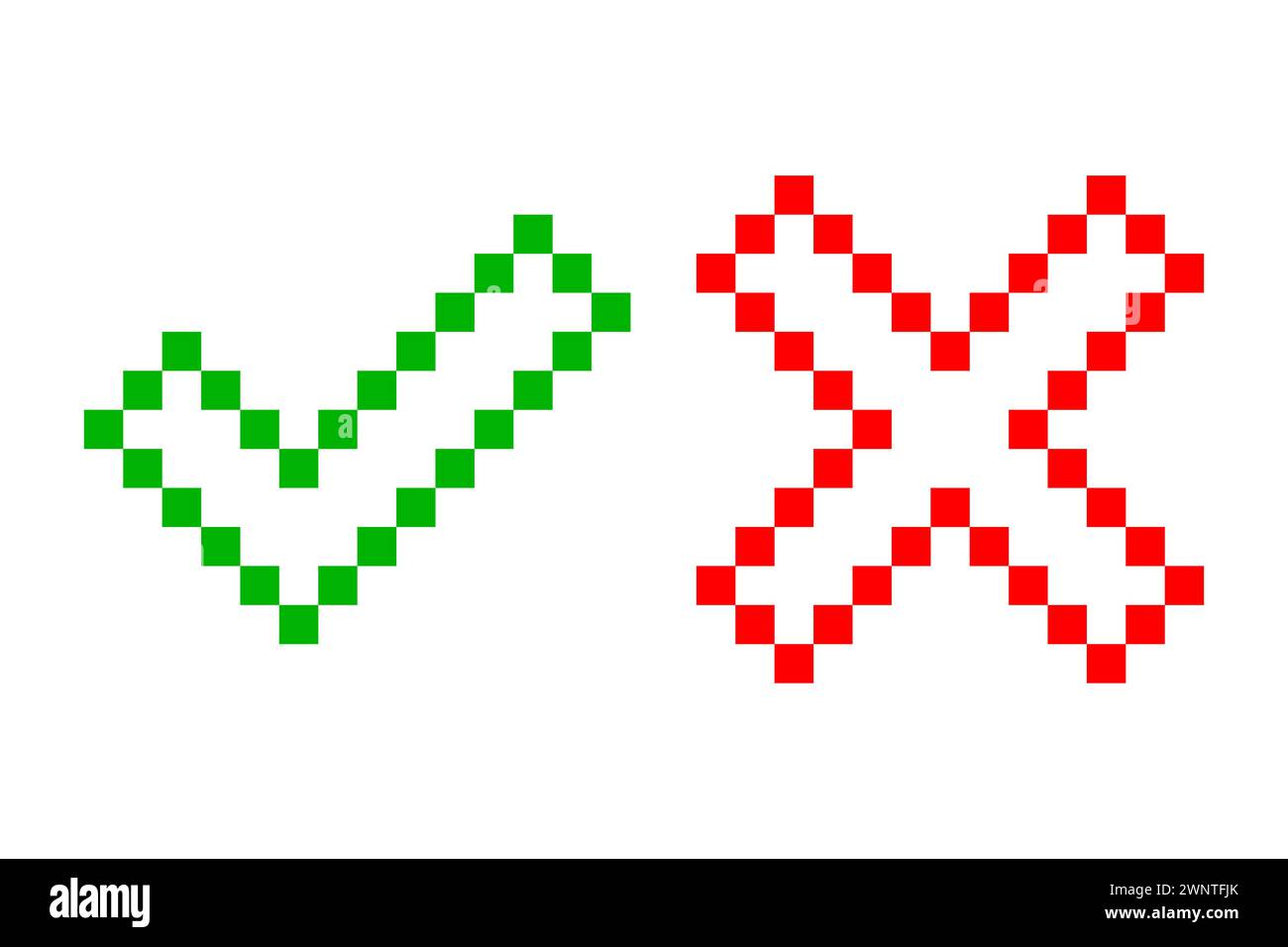 Pixel art check mark and cross mark. Tick and cross sign. Vector ...