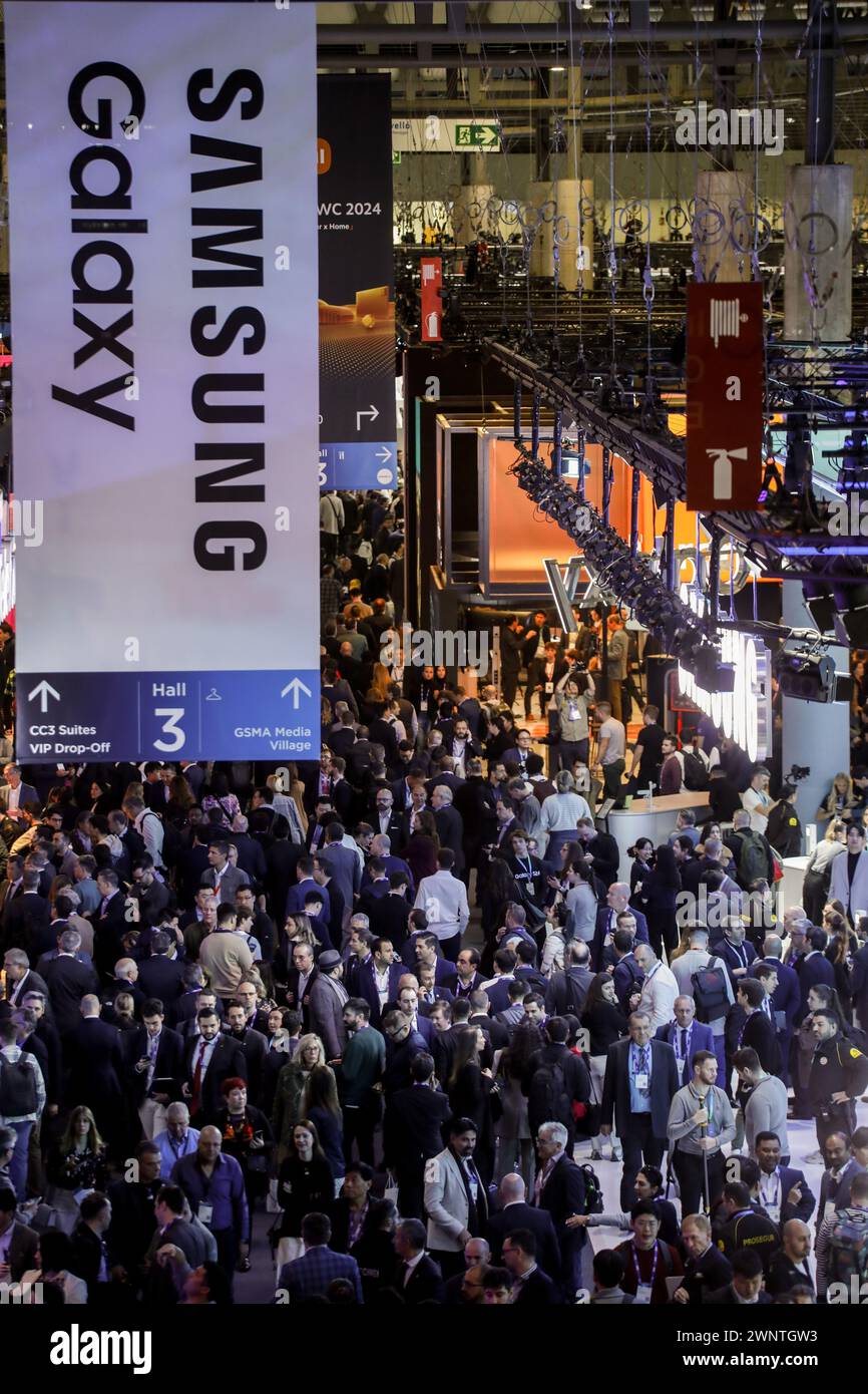 Barcelona, Spain. 26th Feb, 2024. Samsung booth at MWC Barcelona 2024 ...