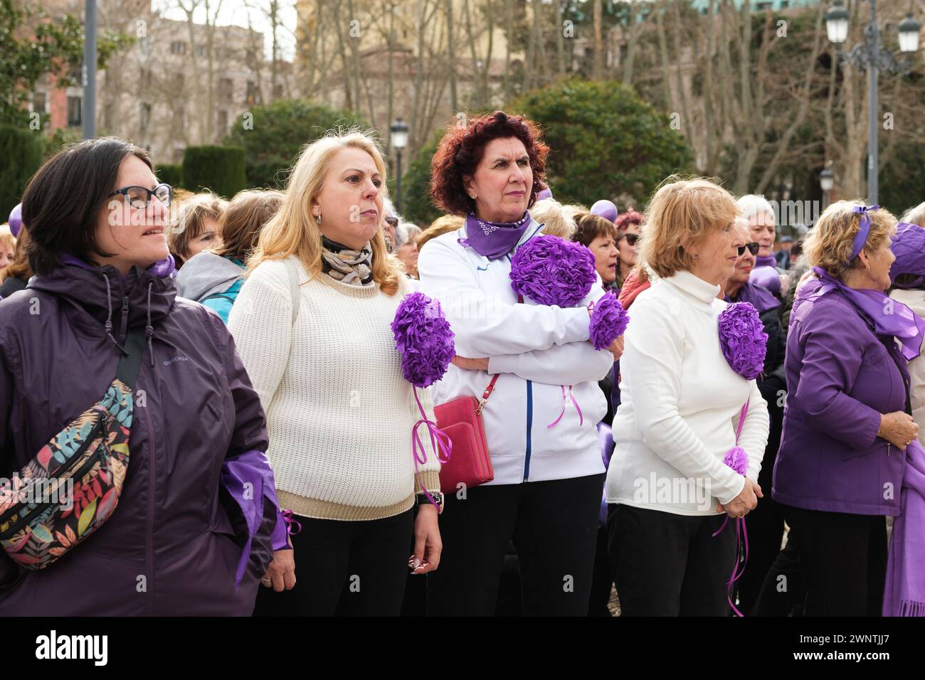 Women demand equality with a 'flashmob' in front of the Royal Palace on the occasion of International Women's Day, next Friday, March 8, March 4, 2024 Stock Photo